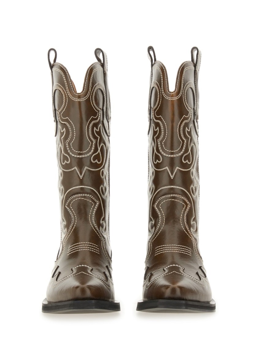 Ganni Stitched Western Style Pointed Toe Boots In Gray