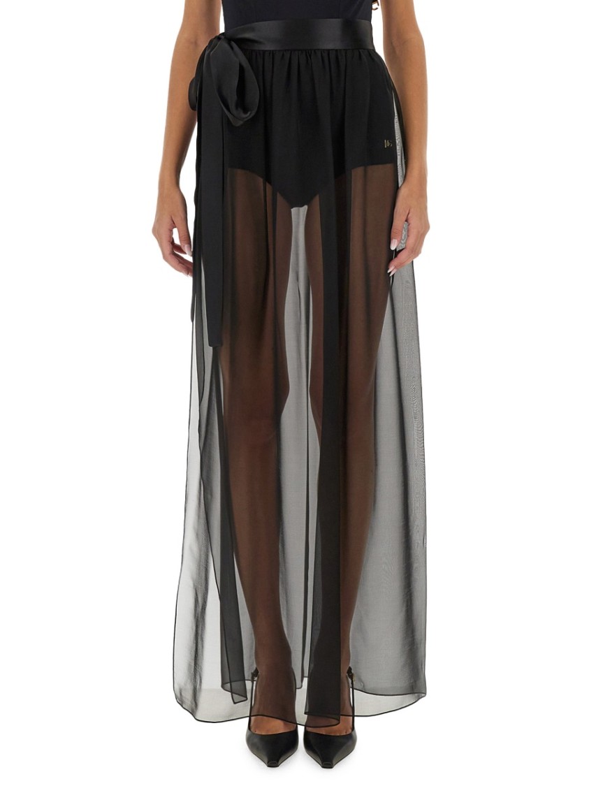 Dolce & Gabbana Belted Midi Chiffon Skirt In Black