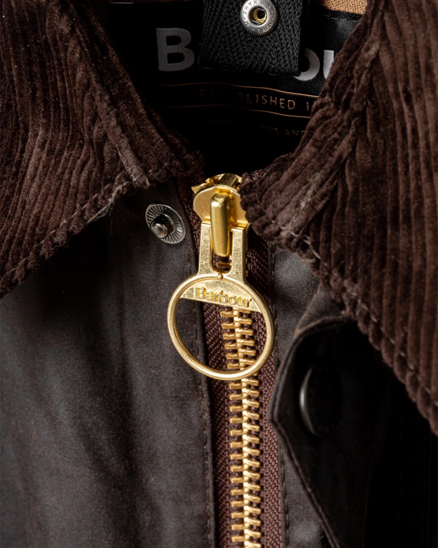 Barbour Beaufort Waxed Cotton Jacket With Corduroy Collar And Multiple Pockets In Black