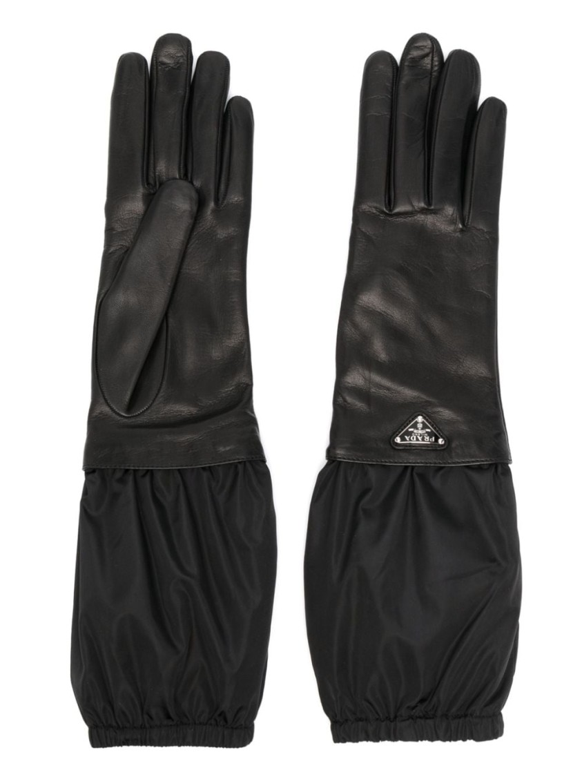 Prada Triangle-logo Leater Gloves In Black