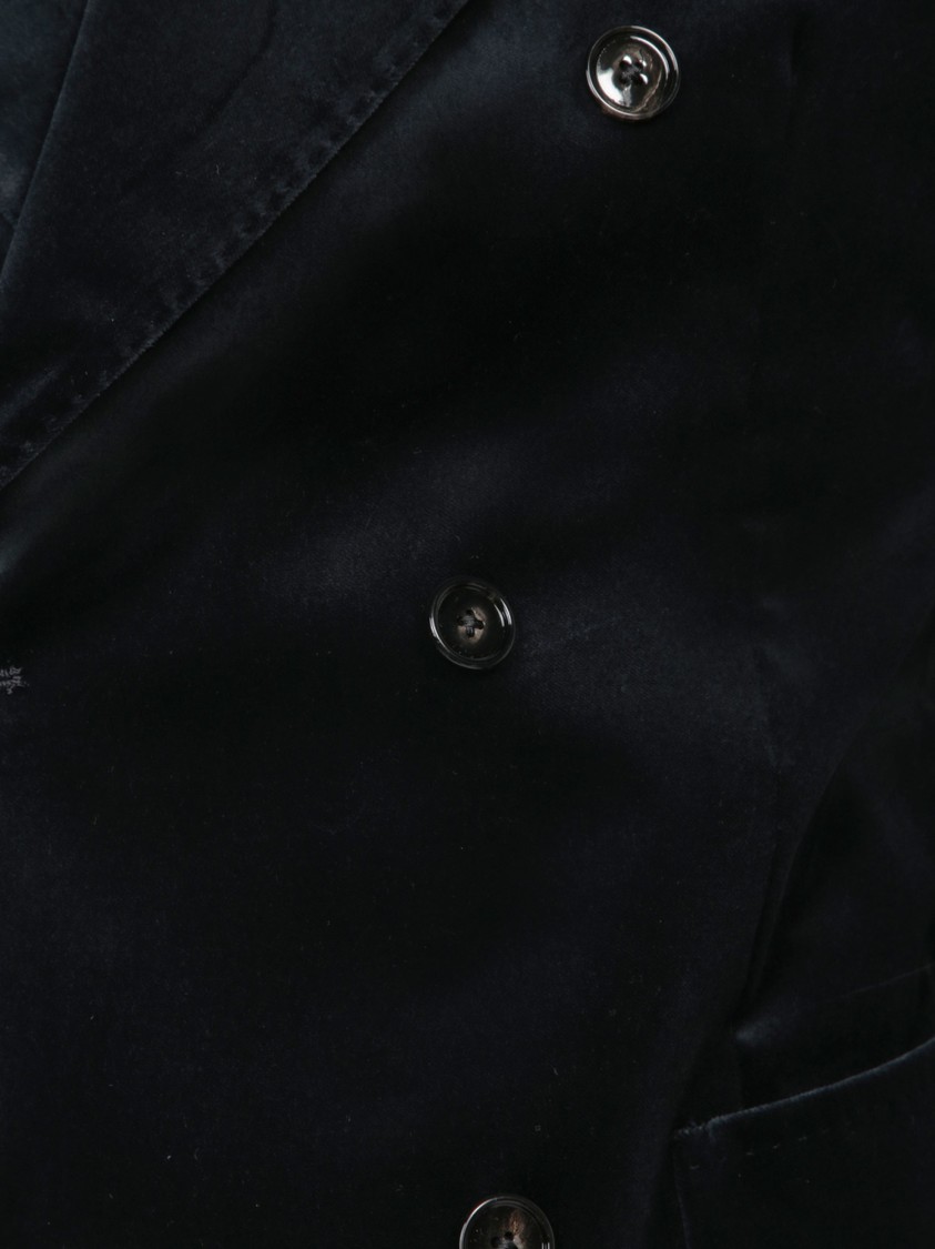 Shop Tagliatore Blue Double-breasted Velvet Blazer In Black