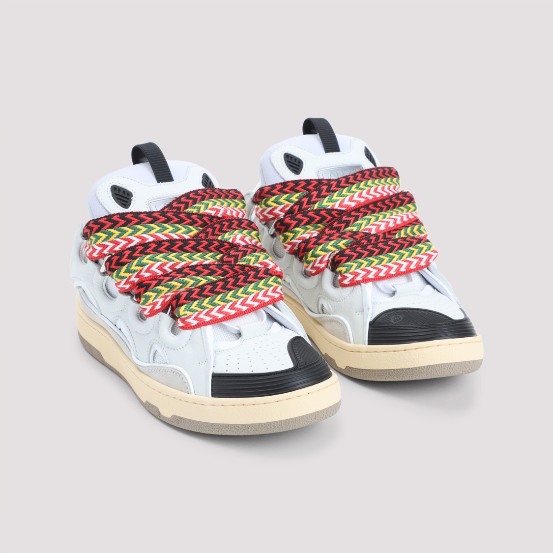 Lanvin White Sneakers With Textured Surfaces And Patterned Laces