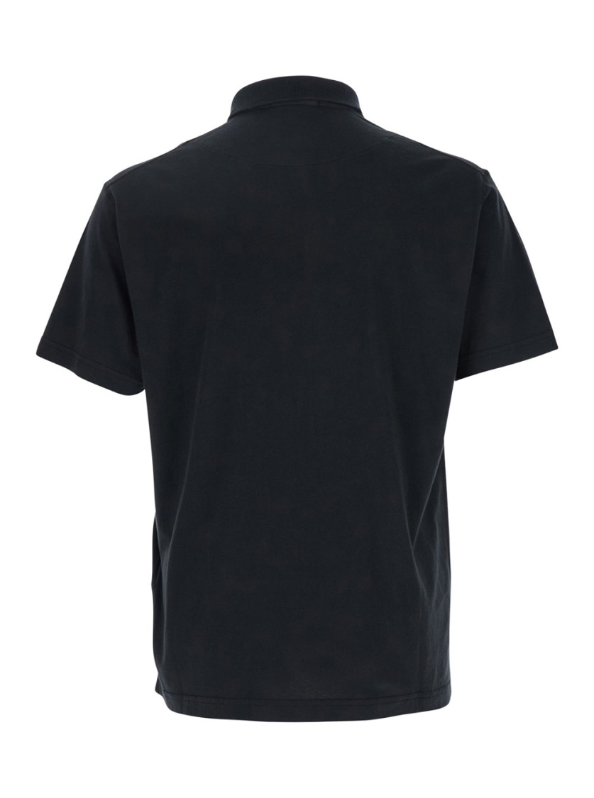 Shop Stone Island Black Polo Shirt With Logo Patch On The Front
