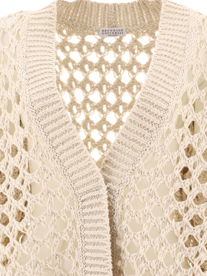 Brunello Cucinelli Juta And Cotton Mesh Cardigan In Neutral