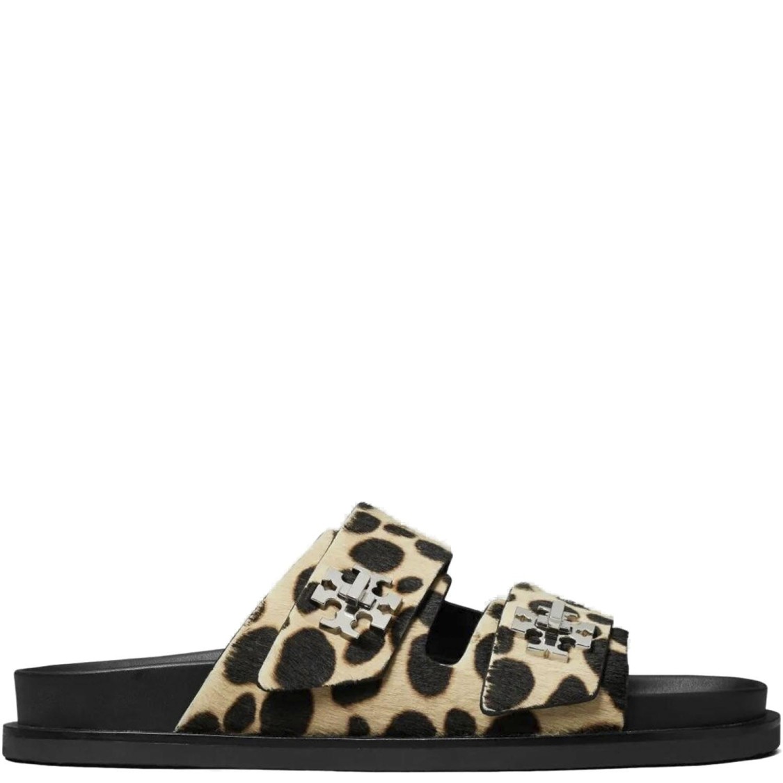 Tory Burch Slider Sandals With Leopadrata Pattern In Black