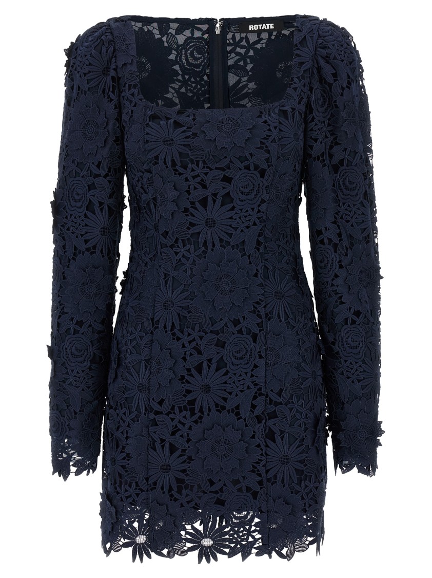 Rotate Birger Christensen Rotate Intricate Lace Dress With Wide Neckline In Blue