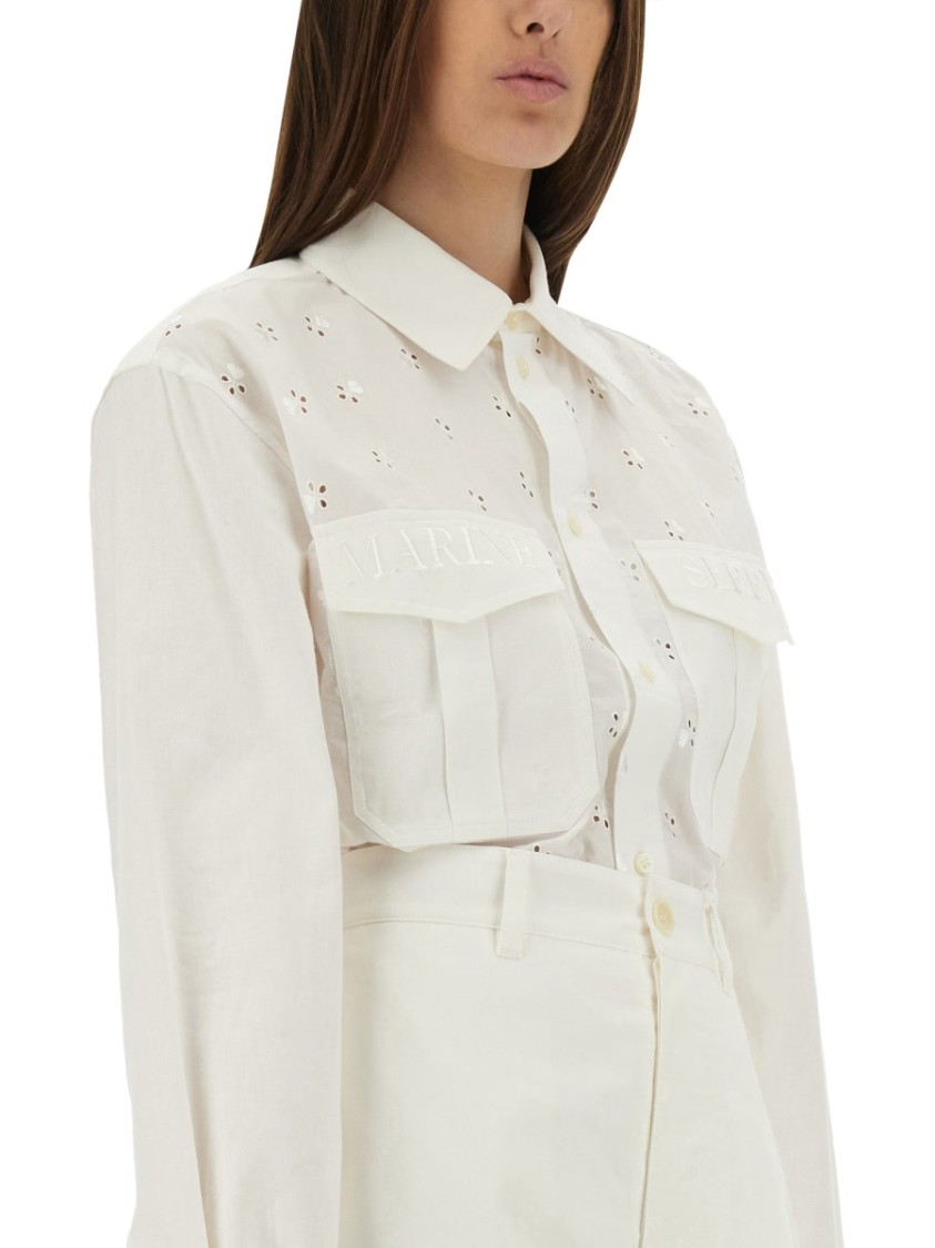 Marine Serre Women Upcycled Linen Shirt In White