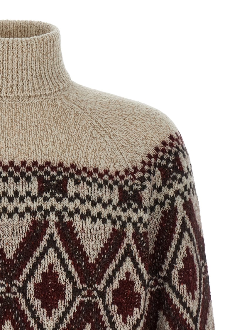 Brunello Cucinelli Geometric Jacquard Turtle Neck Pullover In Neutral