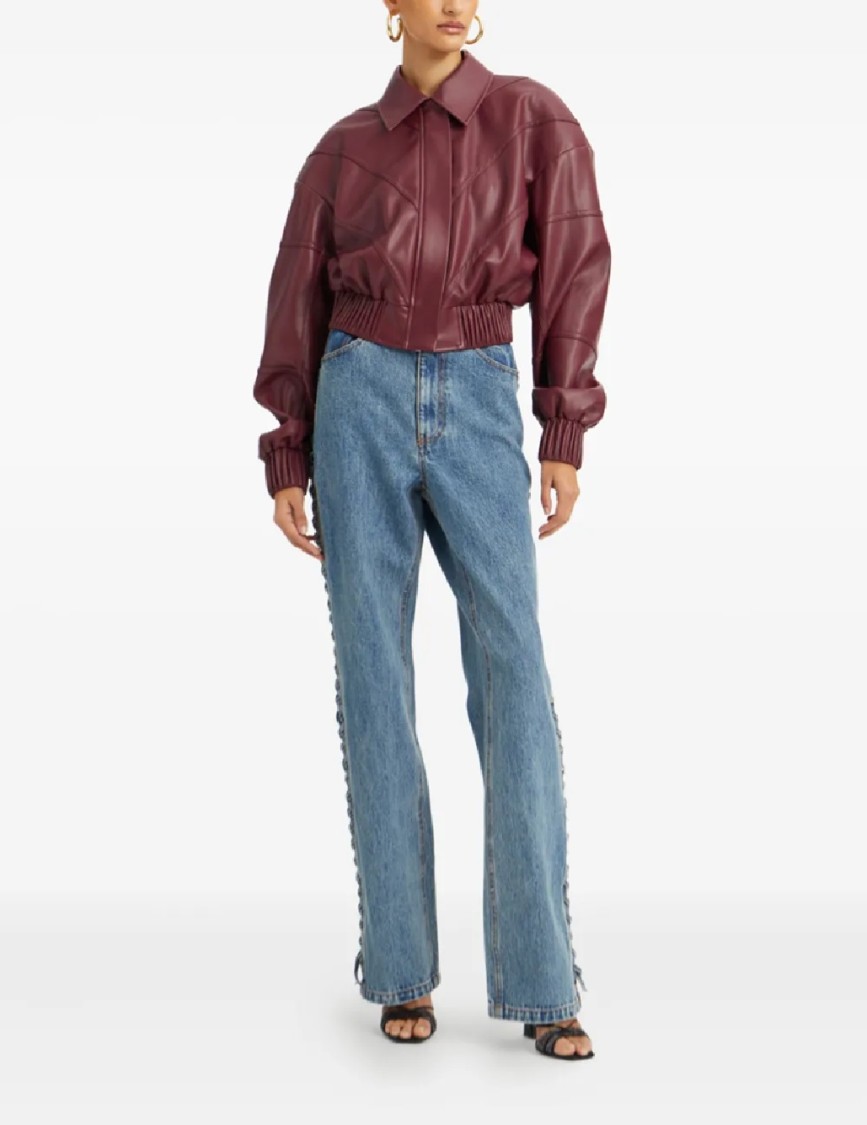 Rotate Birger Christensen Rotate Silk-finish Bomber Jacket With Ribbed Cuffs In Burgundy