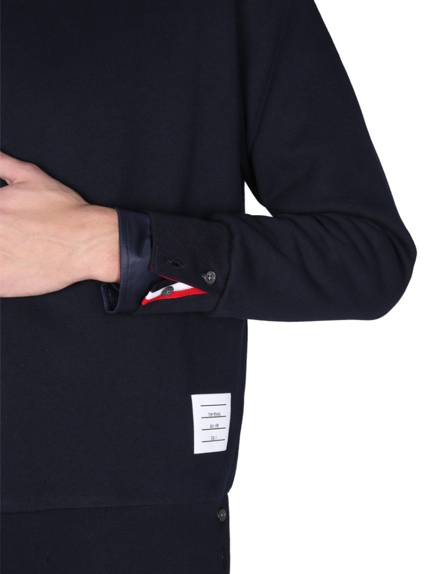 Thom Browne Tricolor Intarsia Design Cotton Sweatshirt In Blue