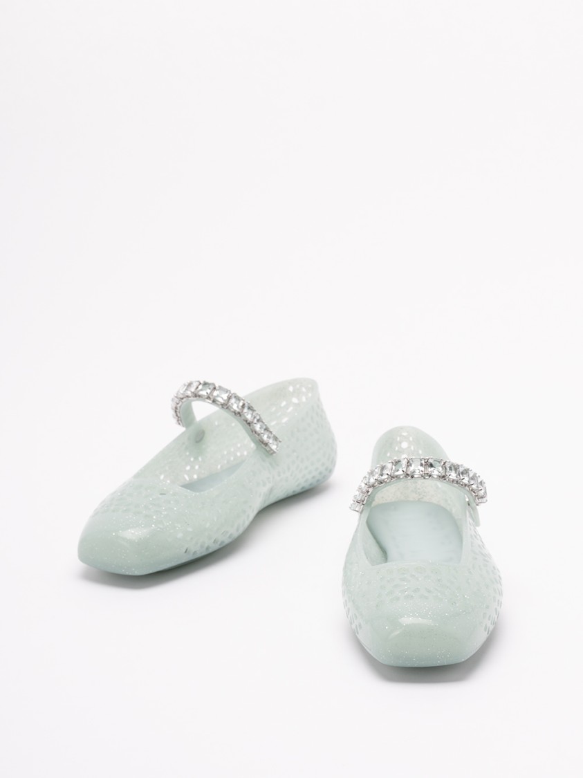 Jimmy Choo Light Green Jelly Ballet Flats With Crystal In Green