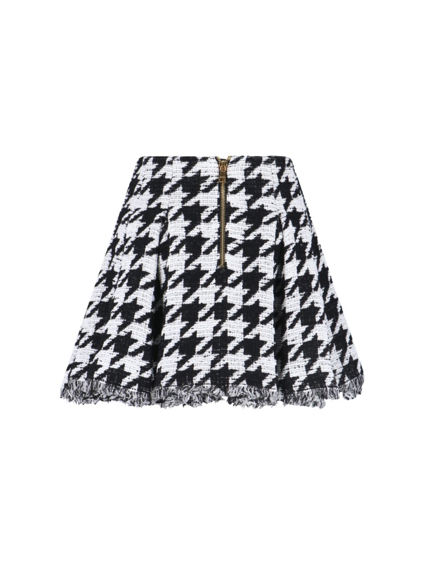 Balmain Houndstooth Check Tweed Flared Skirt In Multi