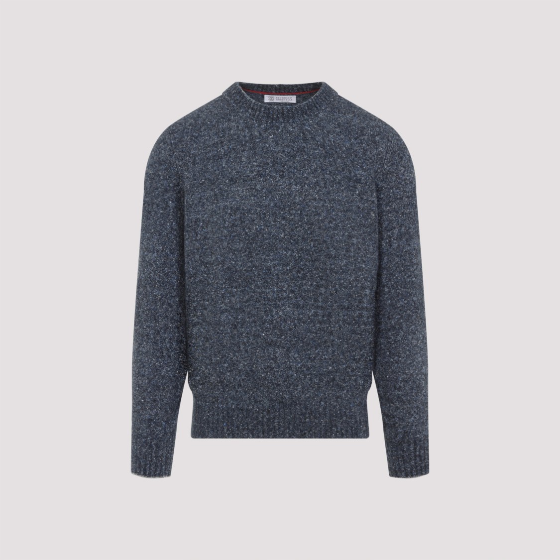 Brunello Cucinelli Blue Crewneck Sweater With A Melange Effect In Gold
