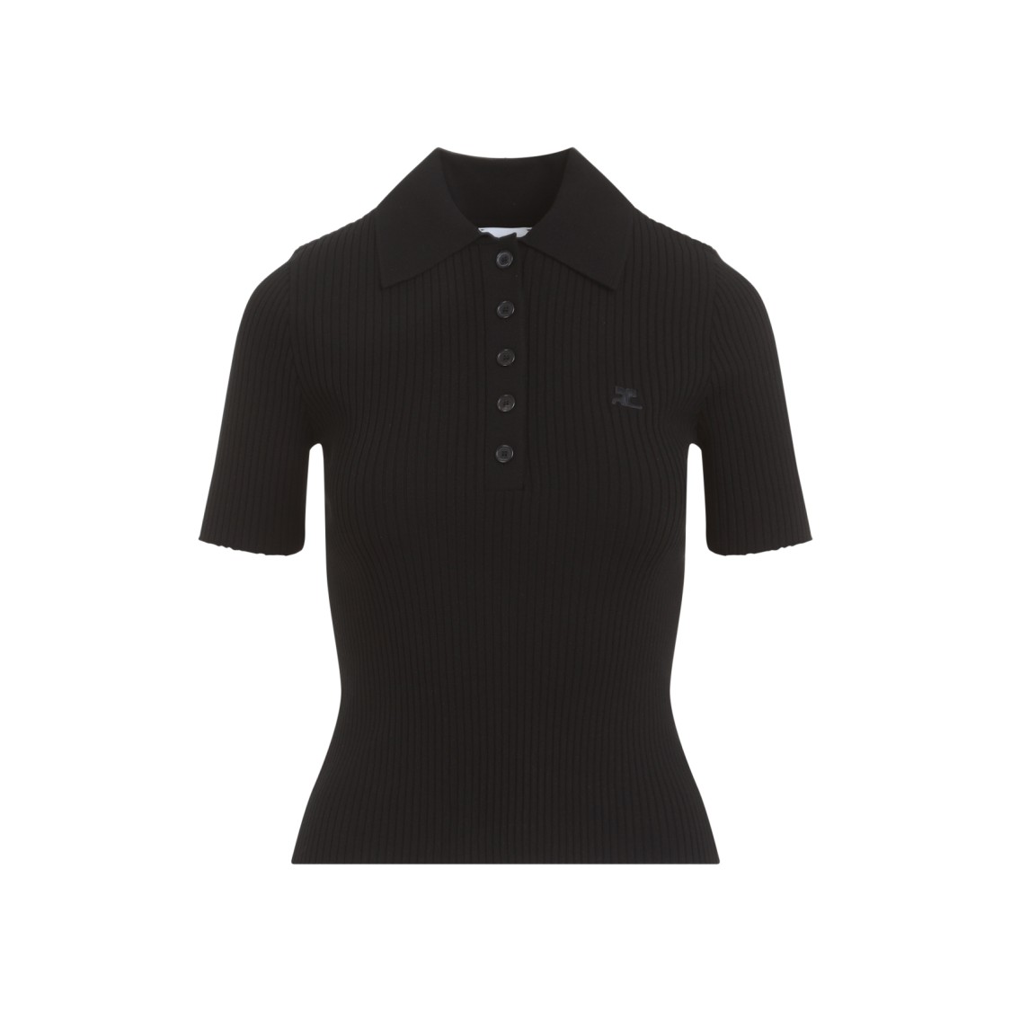 Shop Courrèges Black Signature Ribbed Knit Polo