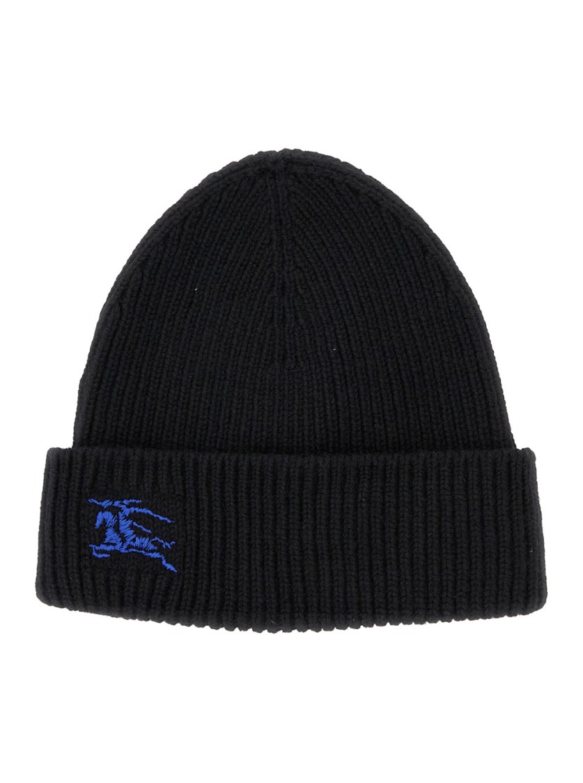 Burberry Black Beanie With Embroidered Ekd Logo On The Front In Cashmere In Black