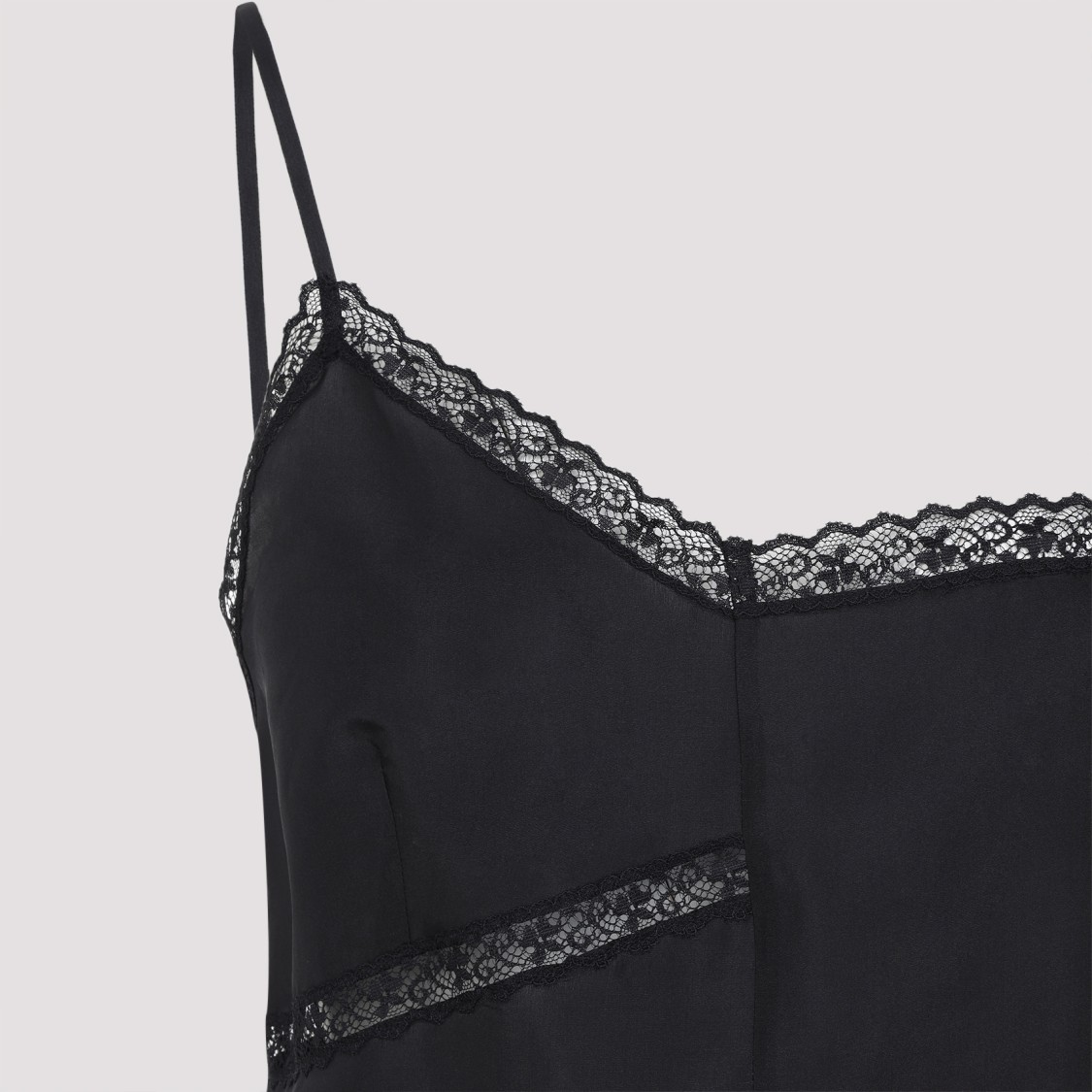 Mm6 Maison Margiela Lace-trimmed Asymmetric Silk Top In Black