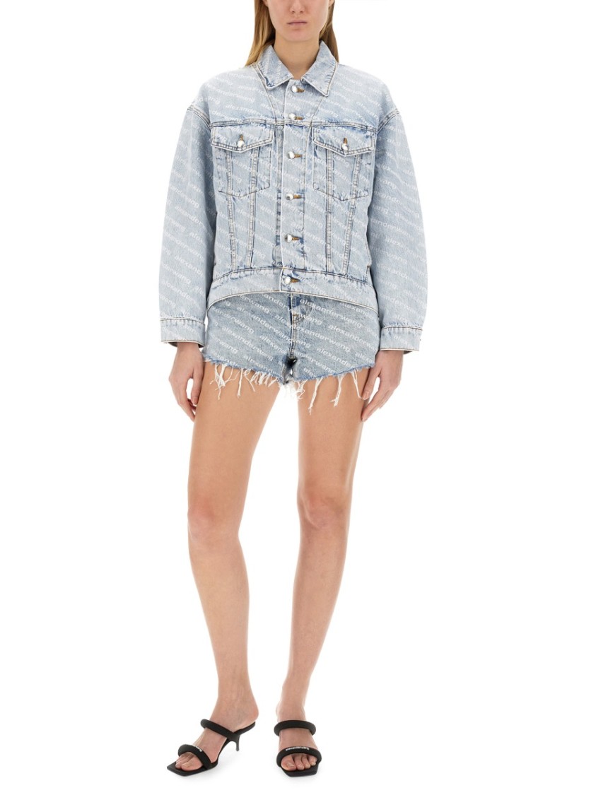 Alexander Wang Denim Jacket With Printed Logo In Blue