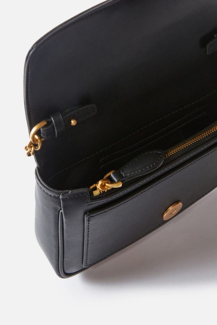 Pinko Black Leather Shoulder Bag With Gold-tone Clasp