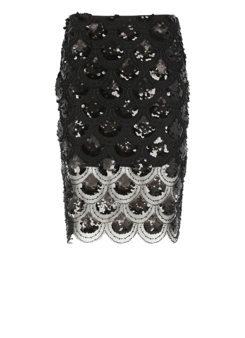 Rotate Birger Christensen Sequined Scalloped Midi Skirt In Black
