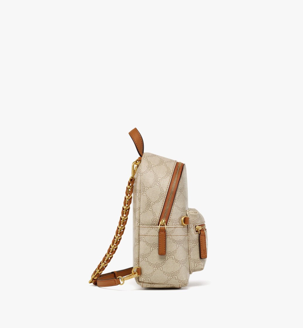 Mcm Compact Lauretos Monogram Backpack In Neutral