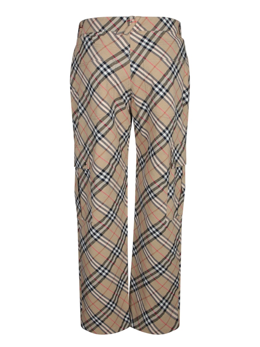 Burberry Beige Cargo Pants With Vintage Check Motif In Linen And Cotton Blend Man In Brown