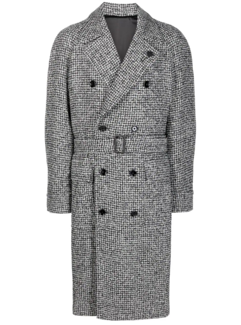 Lardini Double-breasted Coat With Textured Fabric In Gray