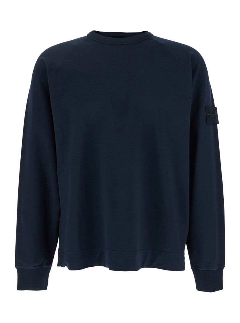 STONE ISLAND STONE ISLAND BLUE SWEATSHIRT WITH REMOVABLE TONE-ON-TONE COMPASS LOGO