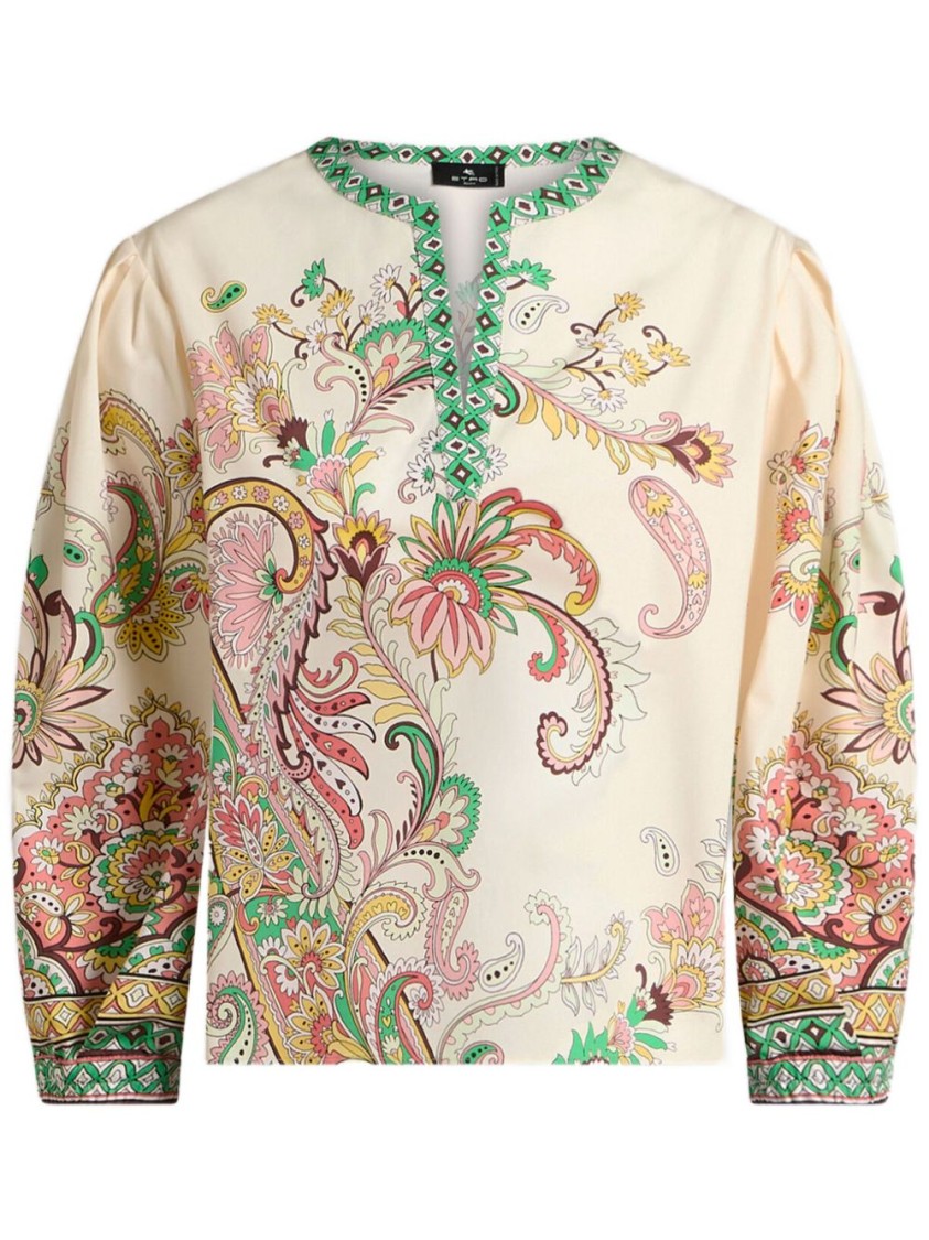 Etro Paisley Print White Sweater With Deep V-neckline