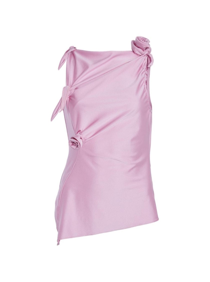 Coperni Sleeveless Side Slit Top Soft Asymmetric Bow In Purple