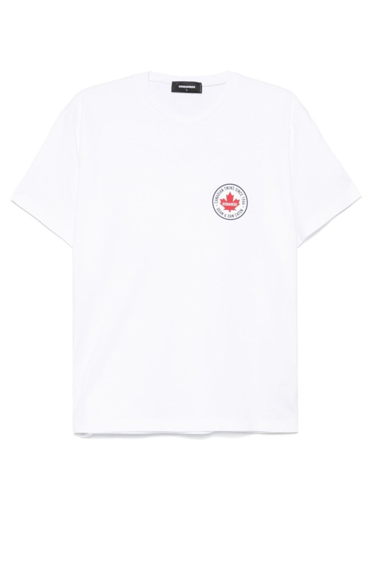 Dsquared2 White T-shirt With Chest Logo Application In Cotton Man In White