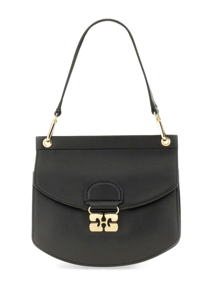 Ganni Small Shoulder Bag With Adjustable Strap And Gold-tone Hardware In Black