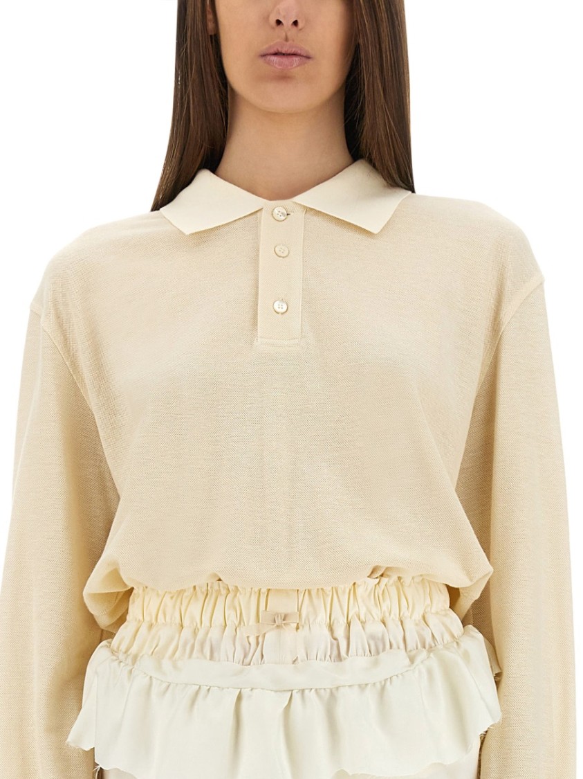 Maison Margiela White Midi Dress With Polo Collar And Gathered Waist In Neutral