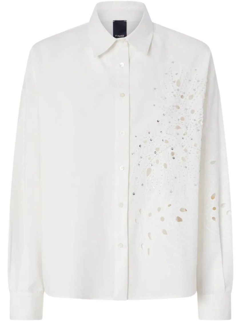 Pinko Chemise Avec Broderie Anglaise Et Cristaux In White