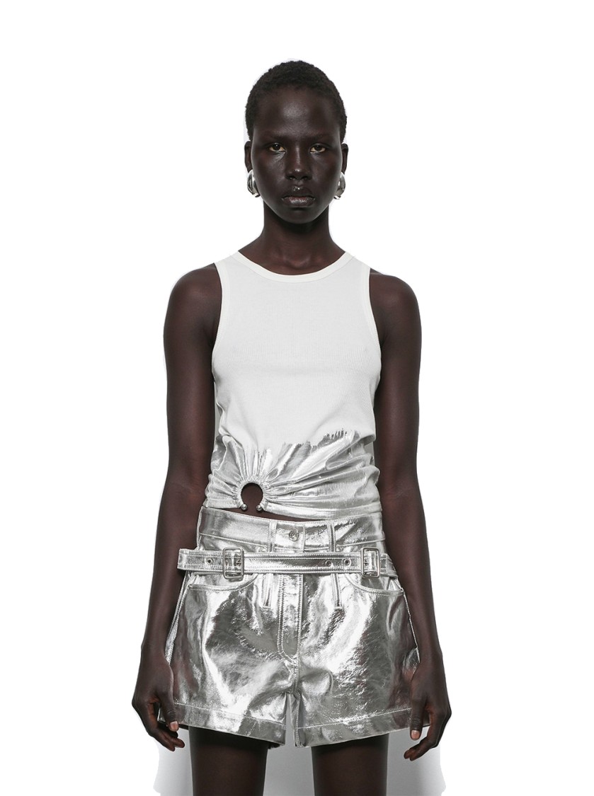 Rabanne Embellished Metallic Ribbed Stretch-cotton Jersey Tank In White