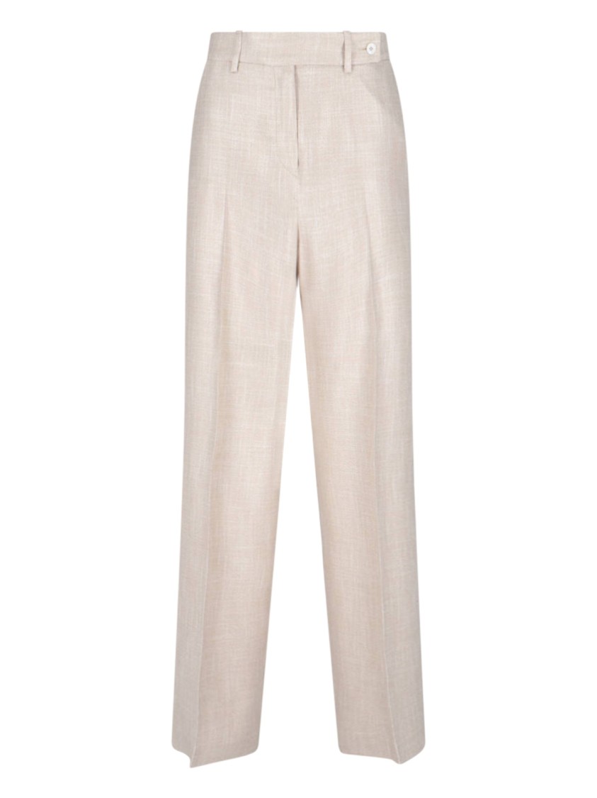 Kiton High-waisted Beige Trousers With Button And Zip Closure In Neutrals