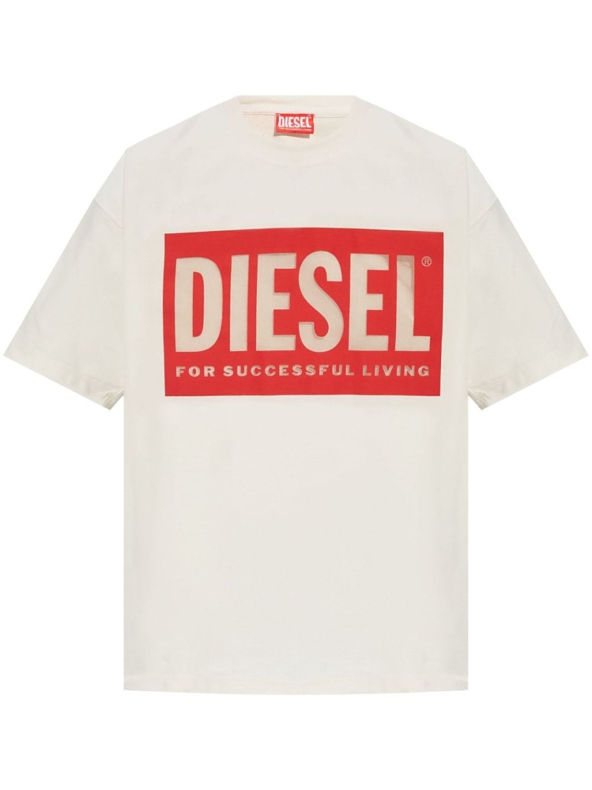 Shop Diesel Graphic T-shirt With Bold Logo And Relaxed Fit In Neutrals