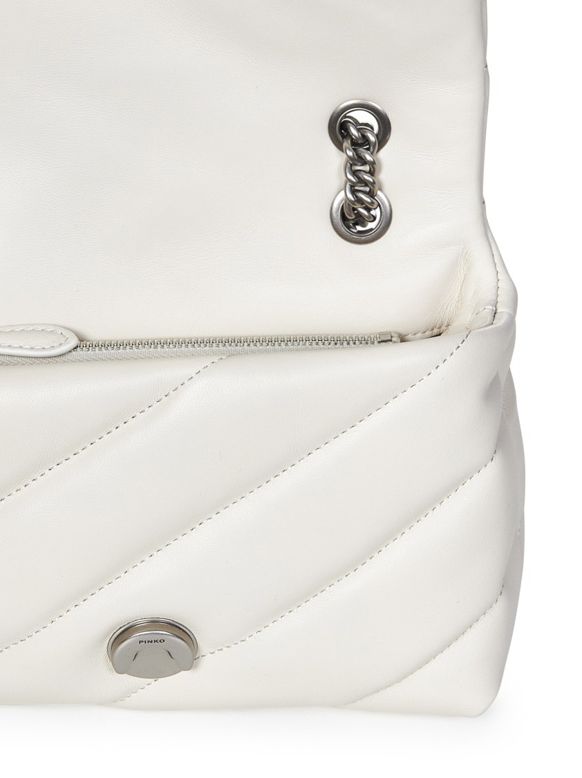 PINKO PINKO MINI SLANTED-QUILTED NAPPA BAG WITH LOGO BUCKLE AND CHAIN STRAP