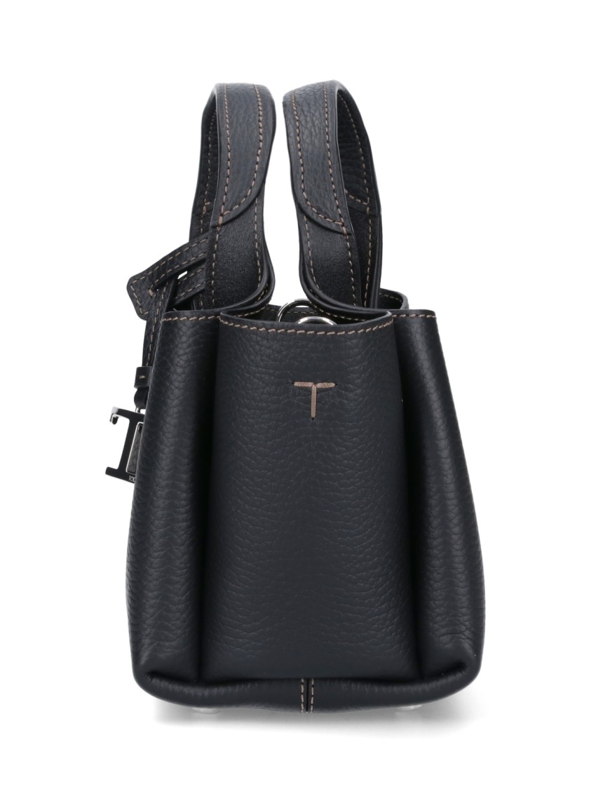 Tod's Structured Pebbled Leather Shoulder Bag With Dual Handles In Black