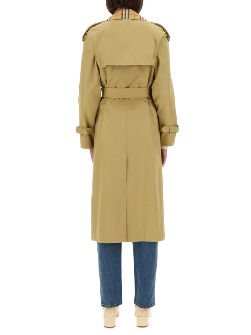 Burberry Castleford Check Collar Water Resistant Gabardine Trench Coat In Green