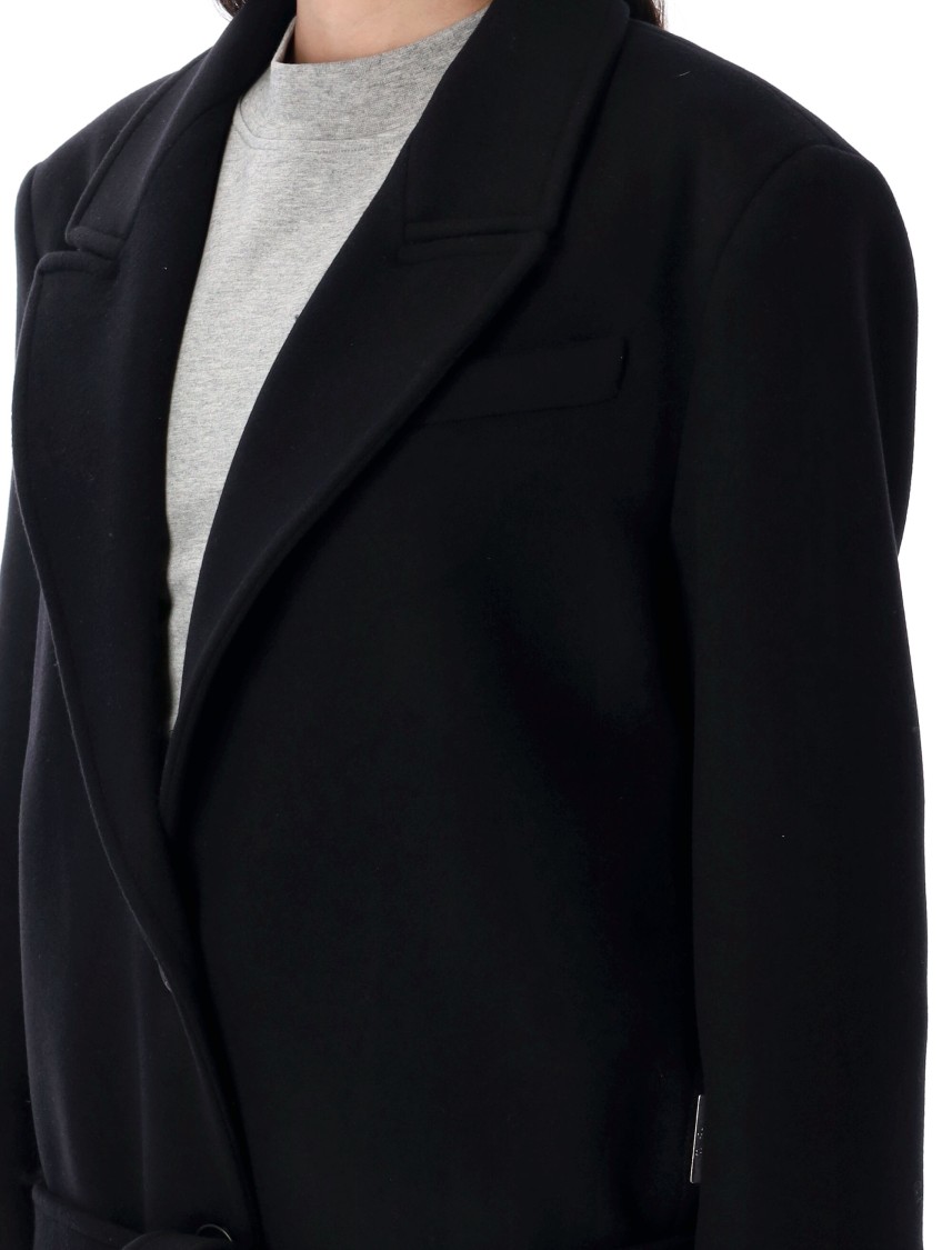 Attico Waist Belted Long Length Lapels In Black