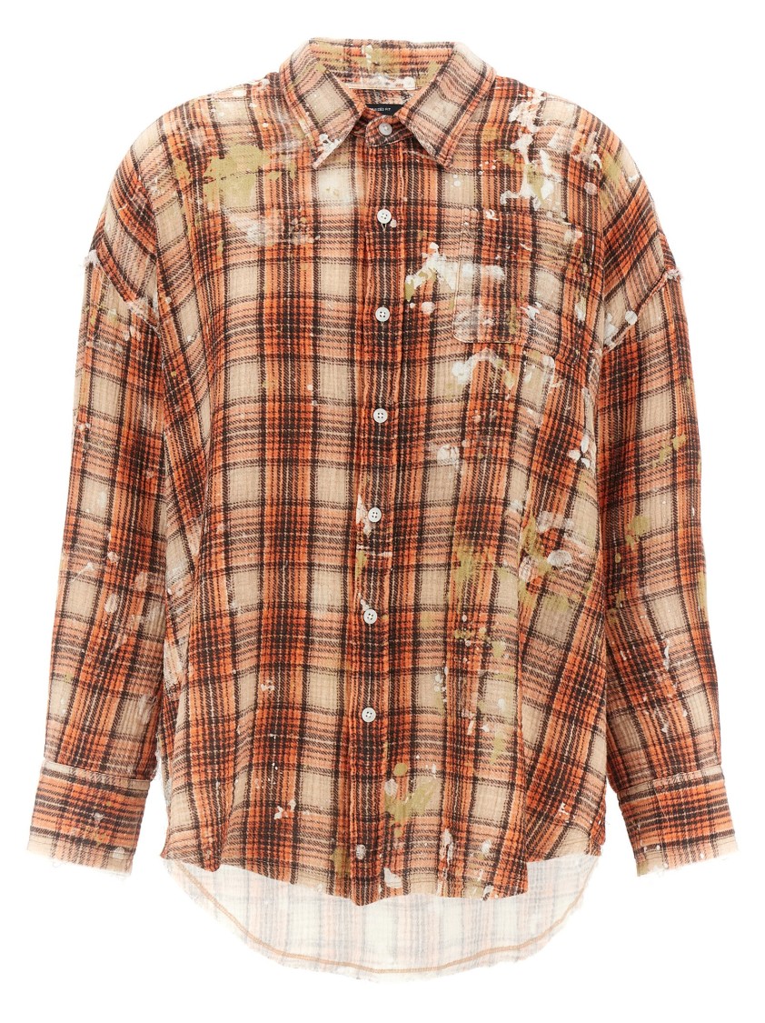 R13 Plaid Motif Shirt With Crinkled Texture In Multi