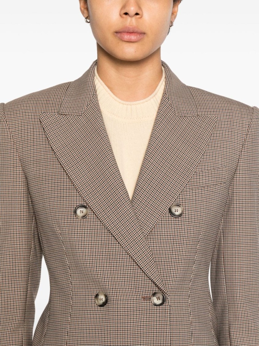Sportmax Wool Houndstooth Single-breasted Jacket With Peak Lapels In Brown