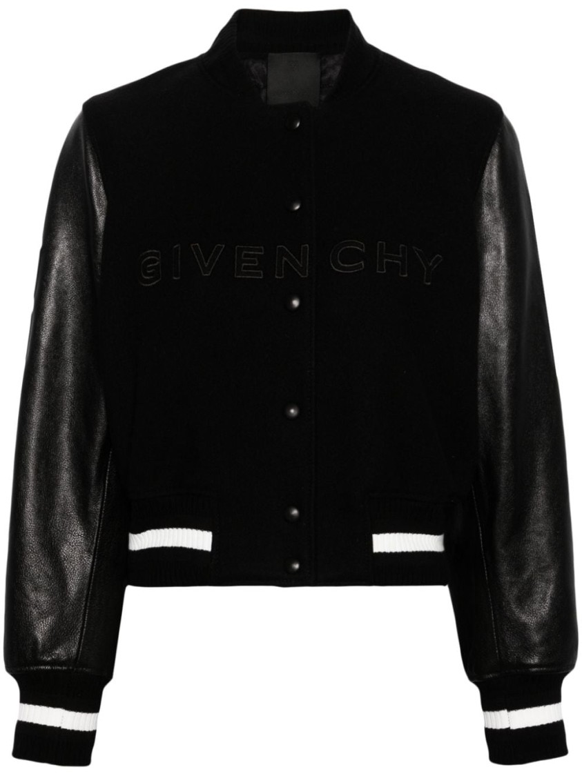 Givenchy Wool Blend Parka With Leather Sleeves And Iconic Branding