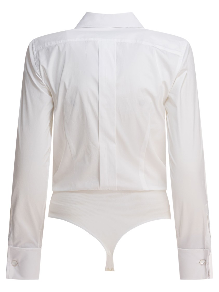 Max Mara Collared Bodysuit With Cuffed Long Sleeves In Neutral