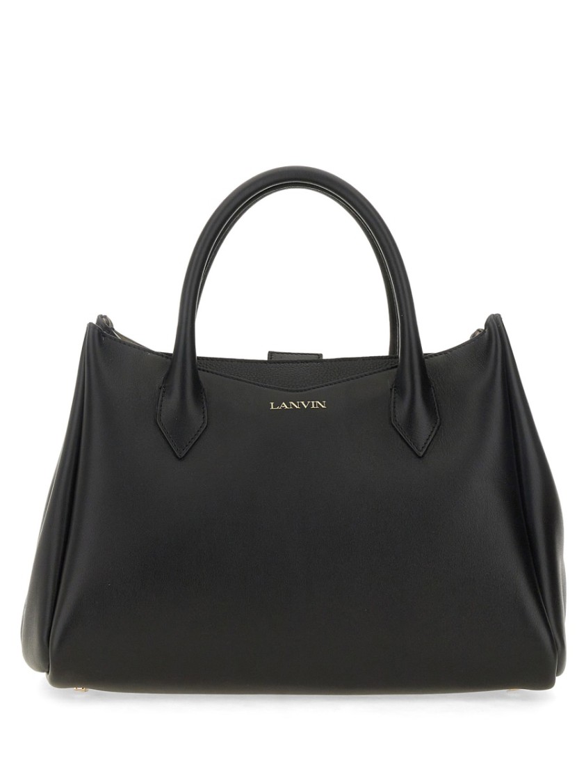 Shop Lanvin "l'octave" Structured Calf Leather Day Bag In Black