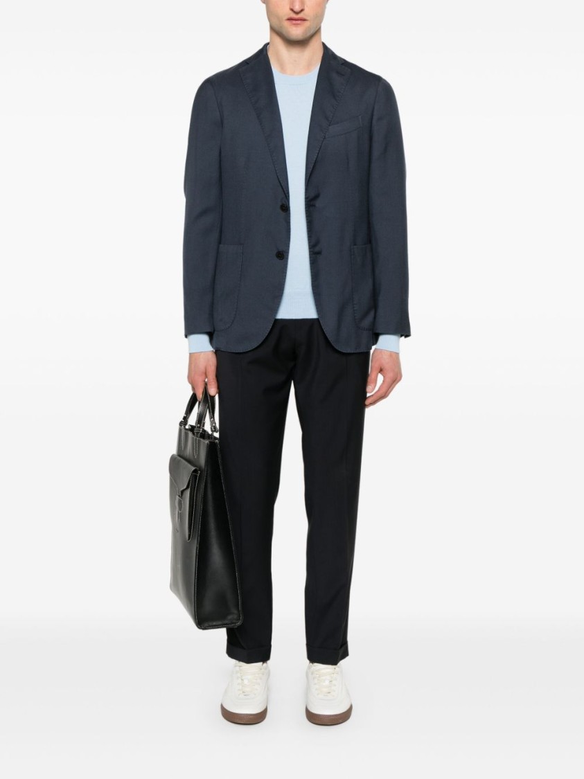 Boglioli Single-breasted Navy Wool Blazer With Front Patch Pockets In Blue