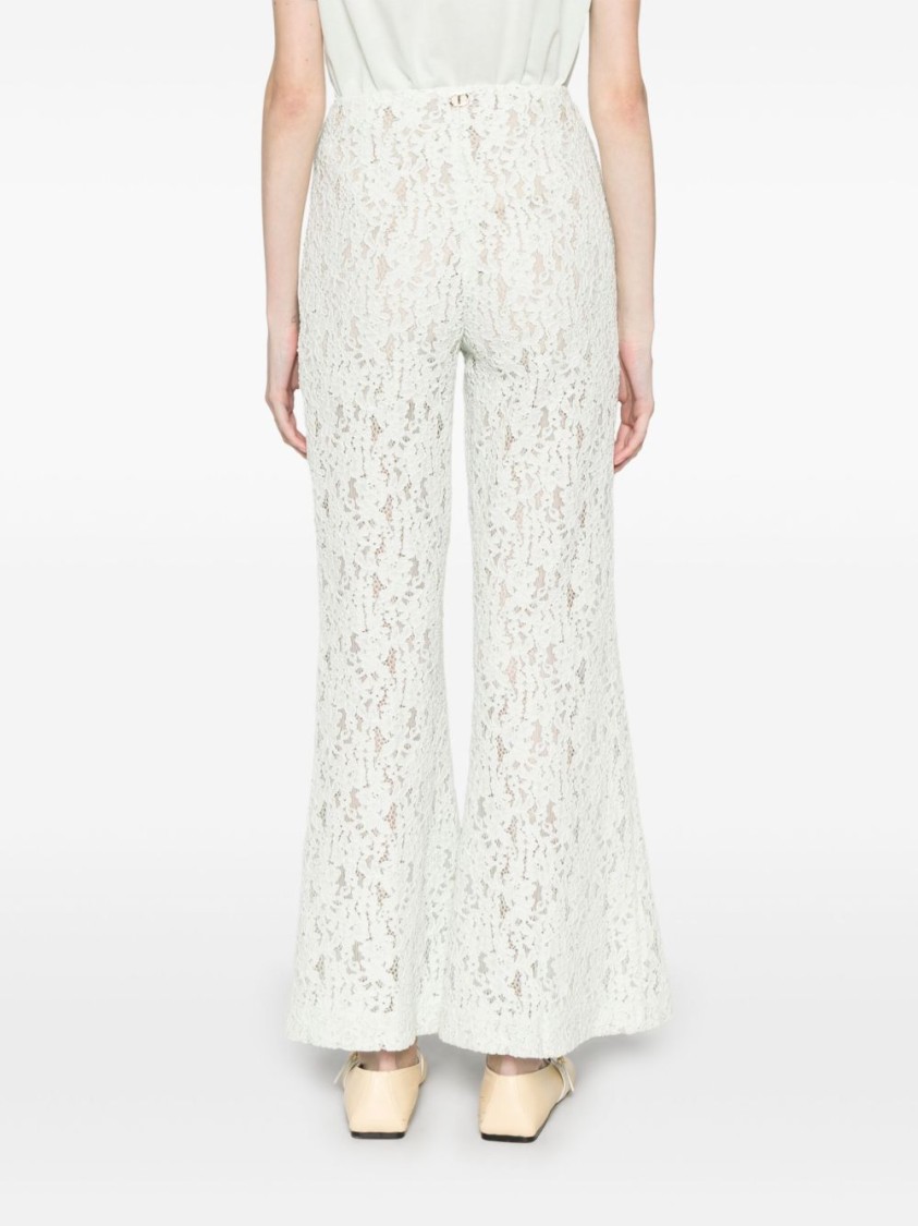 TWINSET TWIN-SET FLARED WHITE TROUSERS WITH DELICATE LACE OVERLAY 