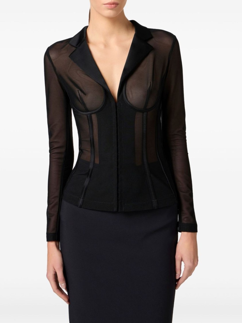 Elisabetta Franchi Tailored Black Jacket With Sheer In Black