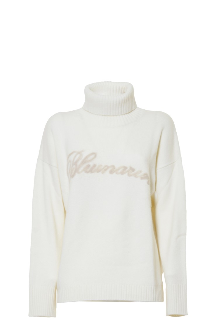 Blumarine Butter White Cashmere Turtleneck Sweater In White