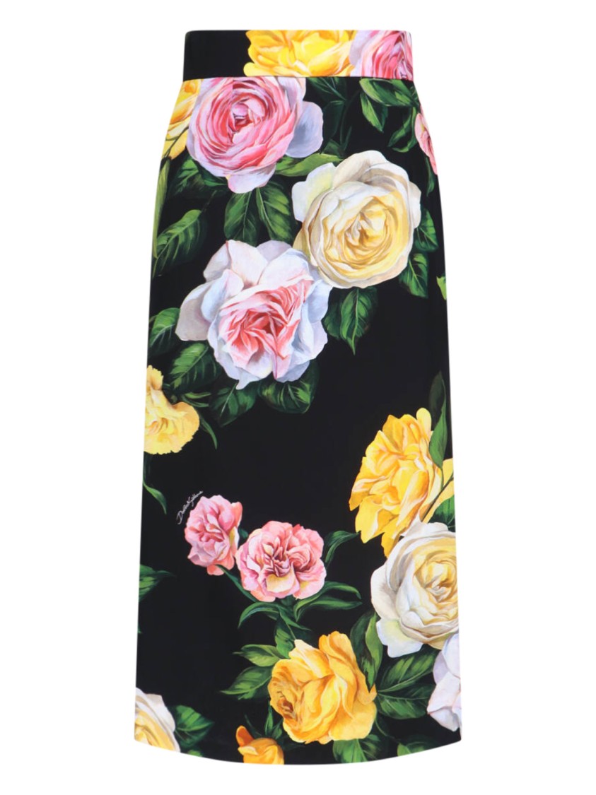 Dolce & Gabbana Multicolor Shirt With Oversize Pointed Collar And All-over Floral Motif In Silk Stretch Woman In Black